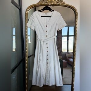Elegant White Button-Down Linen Dress